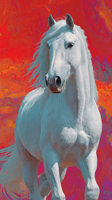 A well-built adult horse, with a clearly defined head, erect ears, bright and lively eyes, a long an预览效果