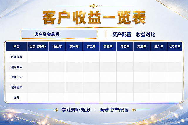 保持整张海报的横版布局、深蓝金配色、金色装饰、表格结构、文字内容和背景完全不变。仅将"客户资金总额"这个深蓝色标签栏的背景色改为浅蓝色（清新柔和的浅蓝色，与整体风格协调），文字颜色相应调整为深蓝色以保证清晰可读，金色边框保留。其他所有元素（标题、表格、底部文字、背景装饰等）均保持原样不变。