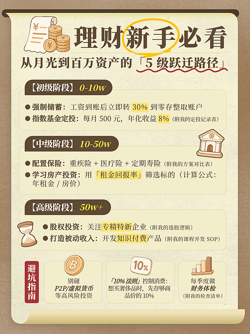 理财新手必看金融科普知识复古卷轴风小红书封面