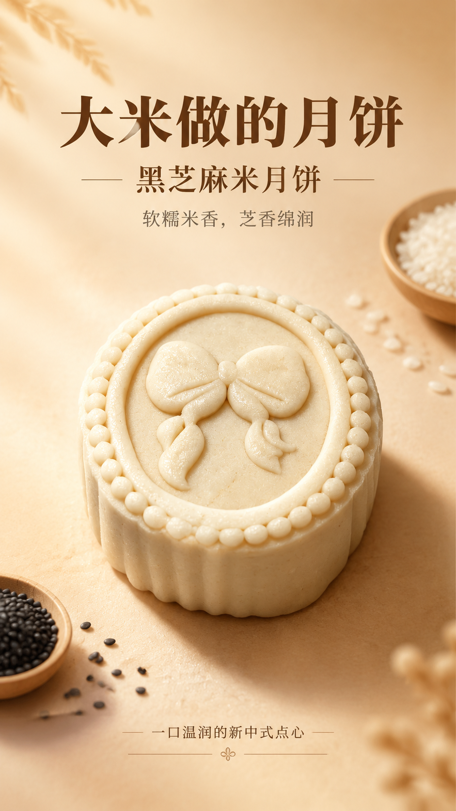 [商品] 使用【图1】黑芝麻馅米月饼；保留圆形饼体、奶米白饼皮… - 图片创意预览