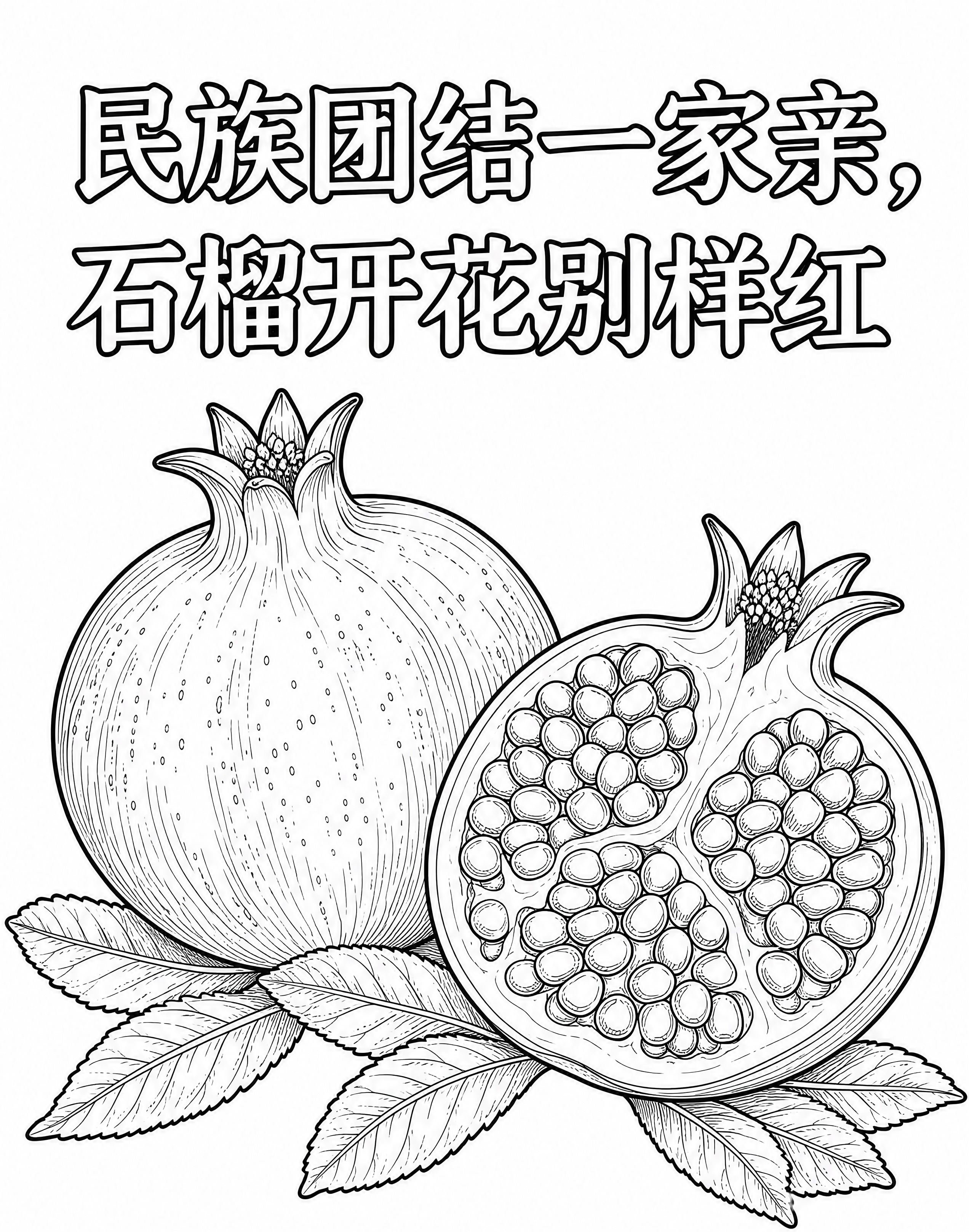 基于参考图生成更详细的线稿图，保留原图的"民族团结一家亲，石榴… - 图片创意预览