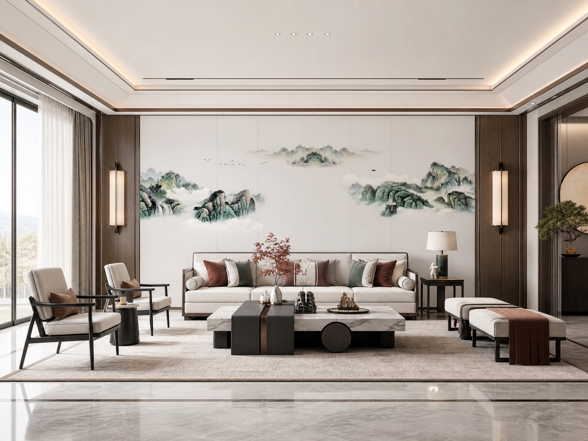 将参考图中的刺绣硬包背景墙图案完整保留，图案颜色和细节完全不变… - 图片创意预览
