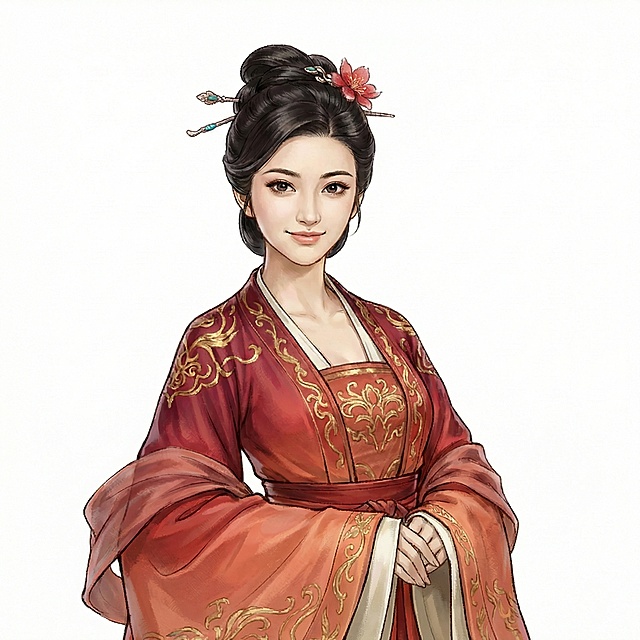 衣服变成渐变红色，头上的孔雀羽毛变成一朵小红花