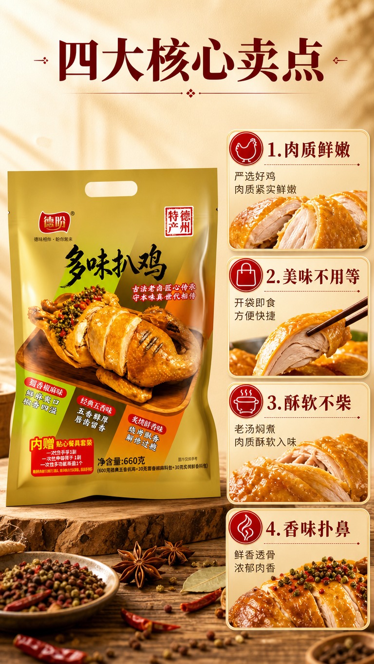 [商品] 使用【图1】德盼多味扒鸡金色包装袋；保留包装袋所有结… - 图片创意预览
