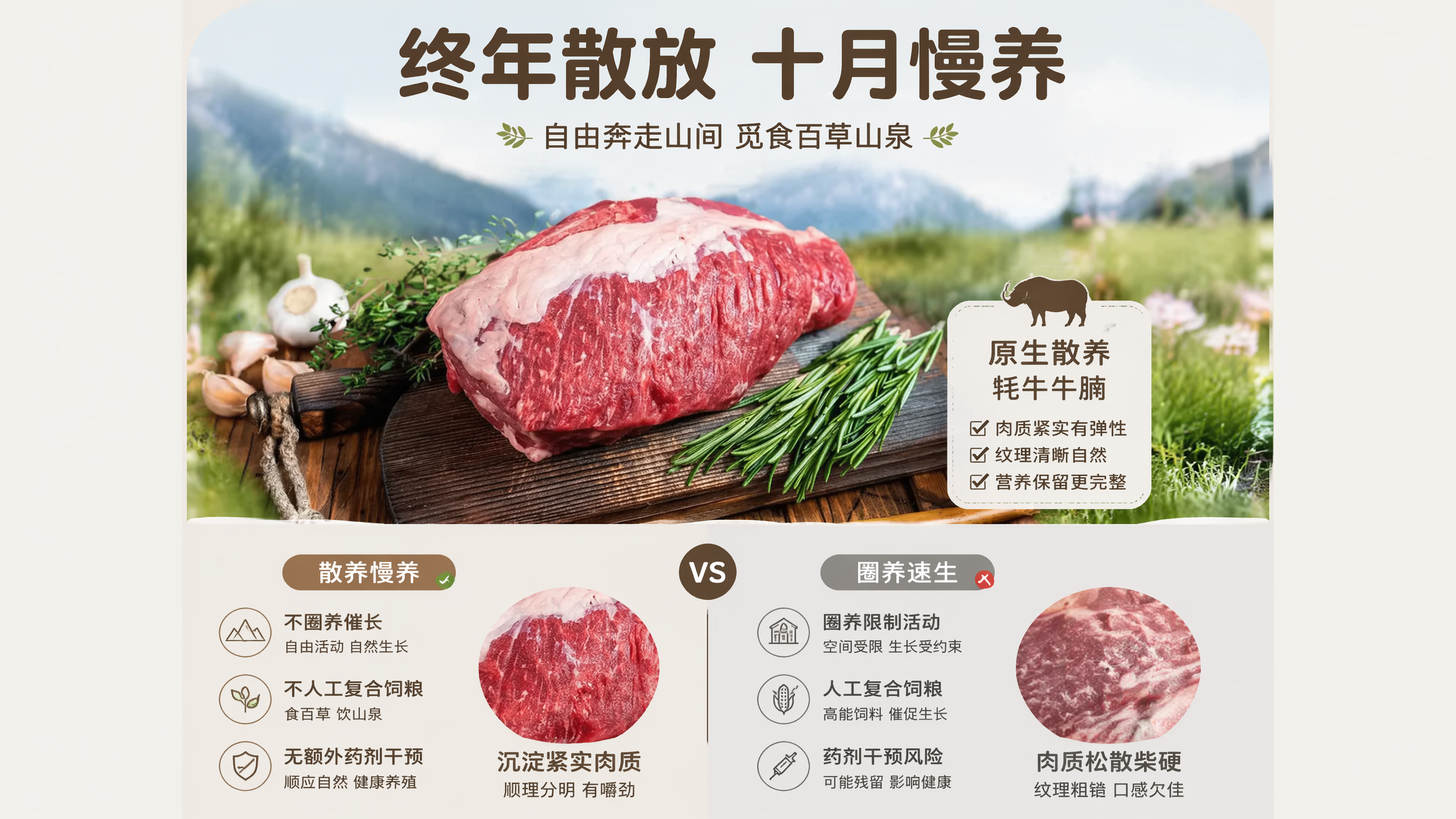 [第3屏] 生长放养特质篇-散养慢养 vs 圈养速生对比。本屏… - 图片创意预览