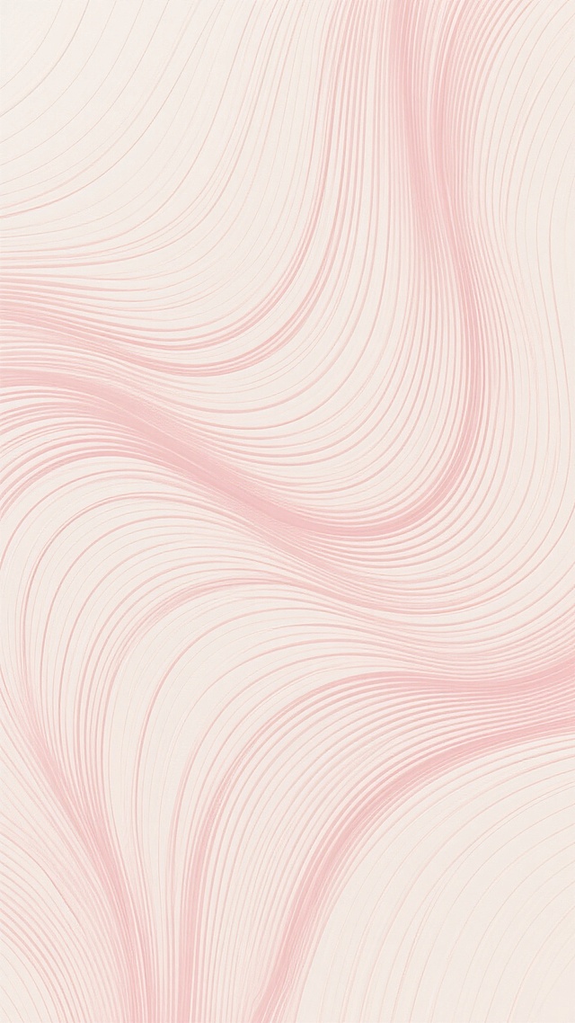 一张具有强烈视觉动感的抽象纹理图案，由大量细密、平行且略微弯曲的线条构成，整体呈现柔和的波浪状起伏形态。线条颜色为淡粉色，背景为米白色，线条排列紧密且具有规律性，形成一种流动的韵律感和细腻的层次感，画面简洁而富有现代艺术气息，纹理清晰，细节丰富，整体风格简约而不失设计感。