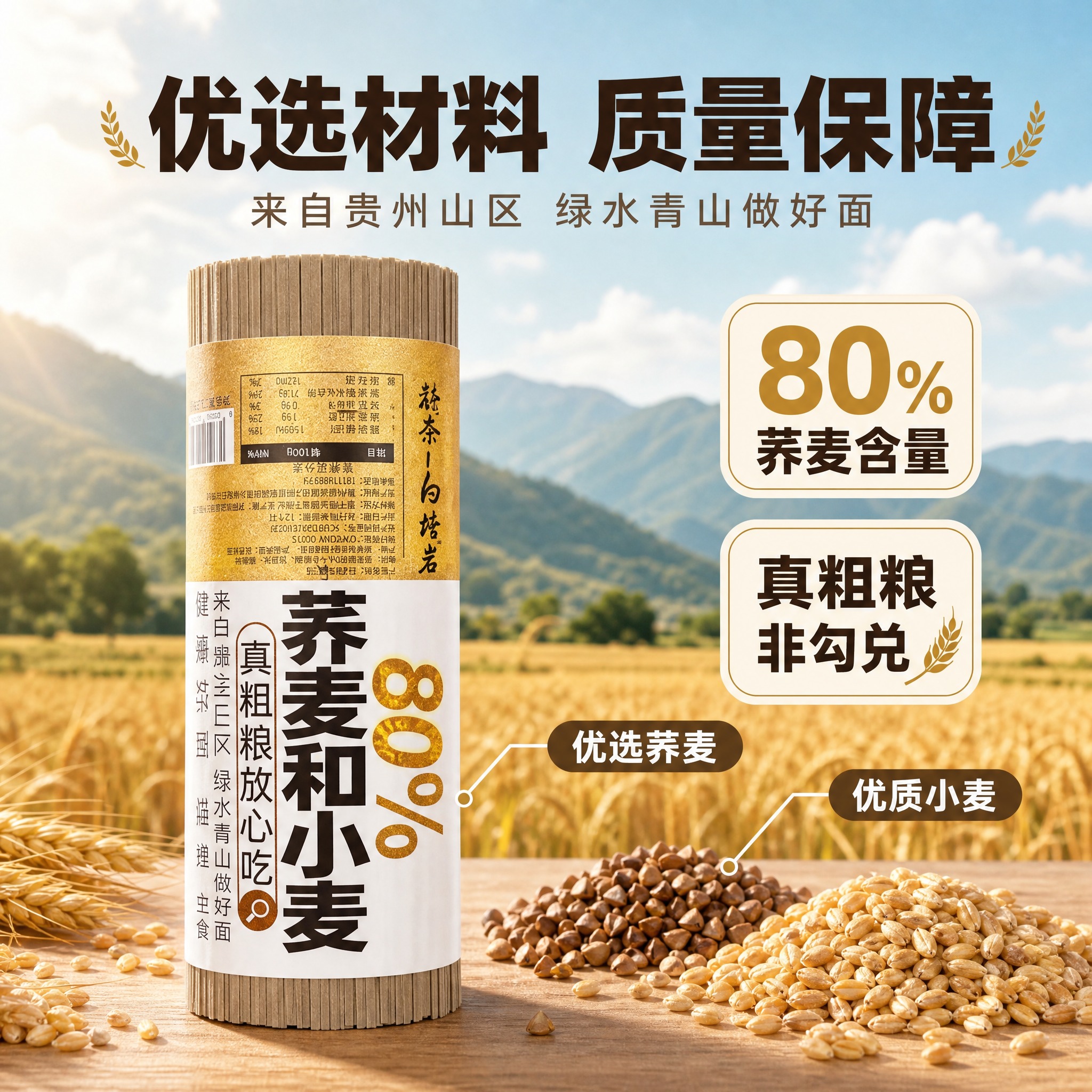 [主图-2] 花奈白塔岩80%荞麦和小麦挂面 核心卖点溯源 优… - 图片创意预览