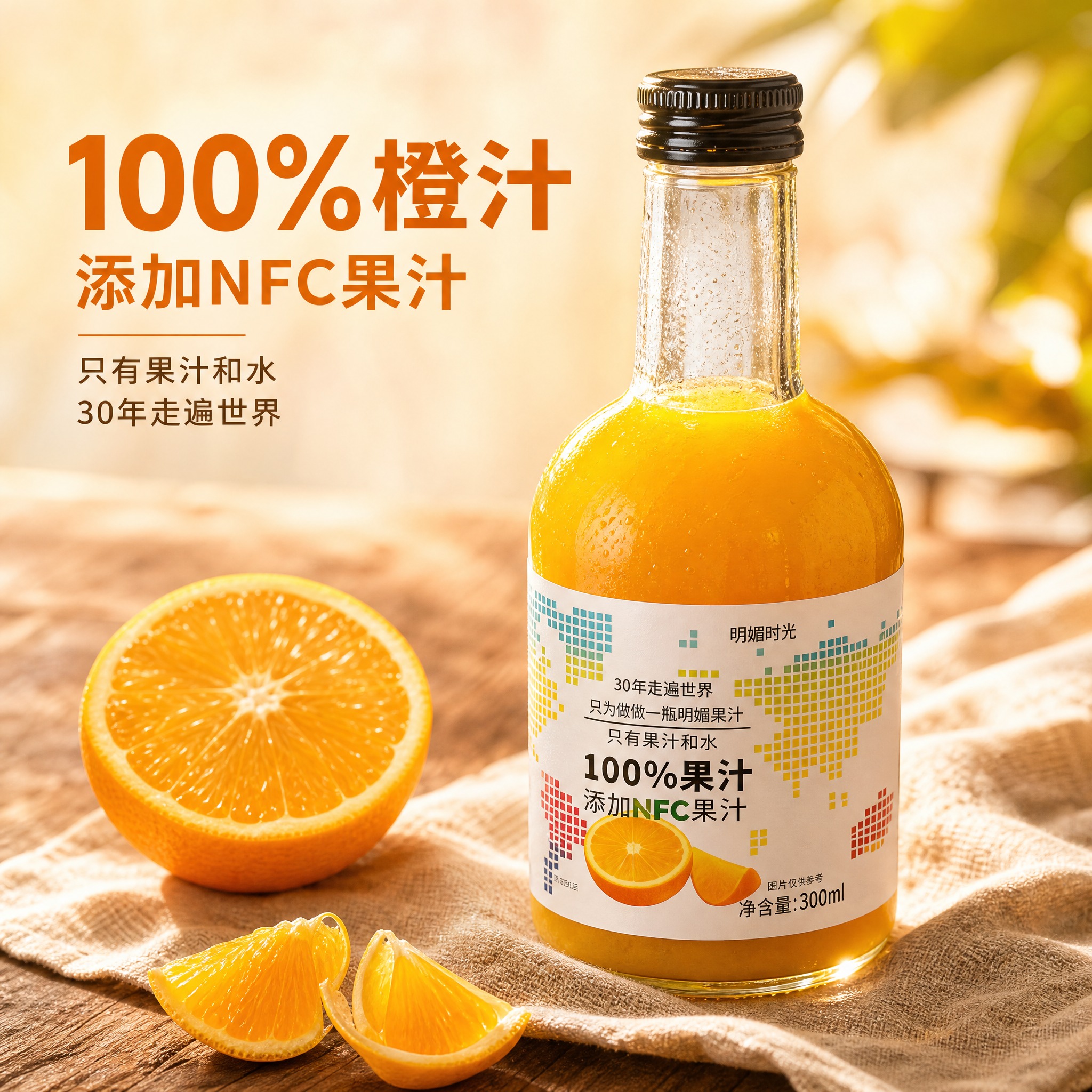 [主图-1] 明媚时光100%橙汁美团电商首图，突出100%果… - 图片创意预览