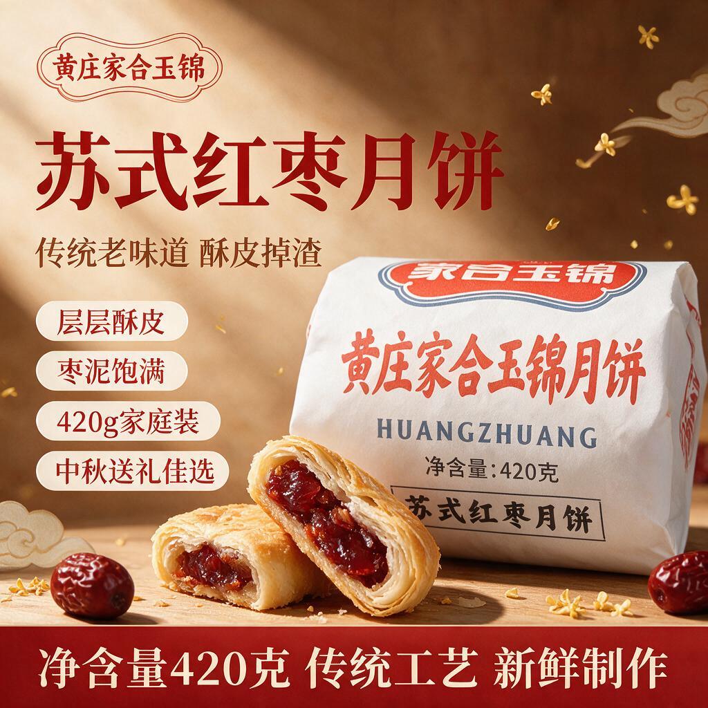 [单张主图] 黄庄家合玉锦苏式红枣月饼 爆款促销感主图 目标是… - 图片创意预览