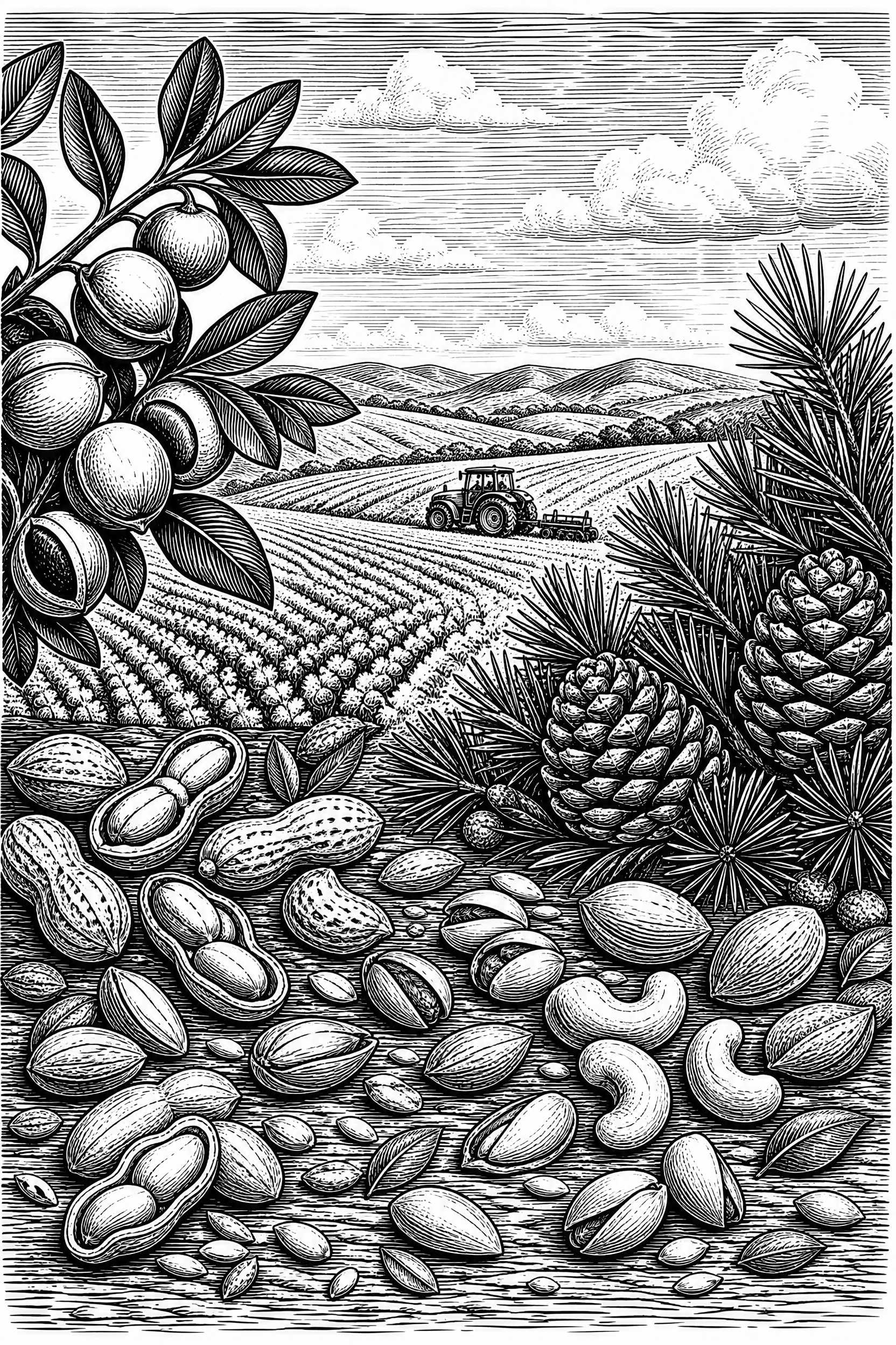 黑白版画风格插画，白底黑色线条，木刻版画质感，竖版构图。参考前… - 图片创意预览