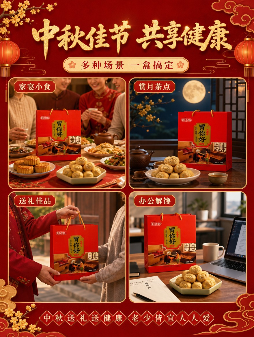 [商品] 使用【图1】中的果蔬小馒头礼盒和实物；保留礼盒红色外… - 图片创意预览