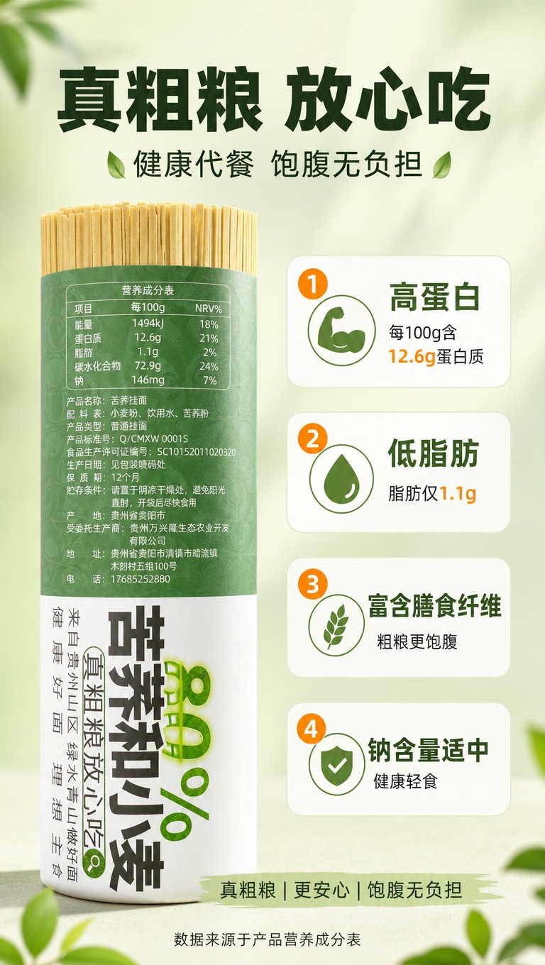 [商品] 使用【图2】苦荞挂面包装营养成分表区域；保留包装上的… - 图片创意预览