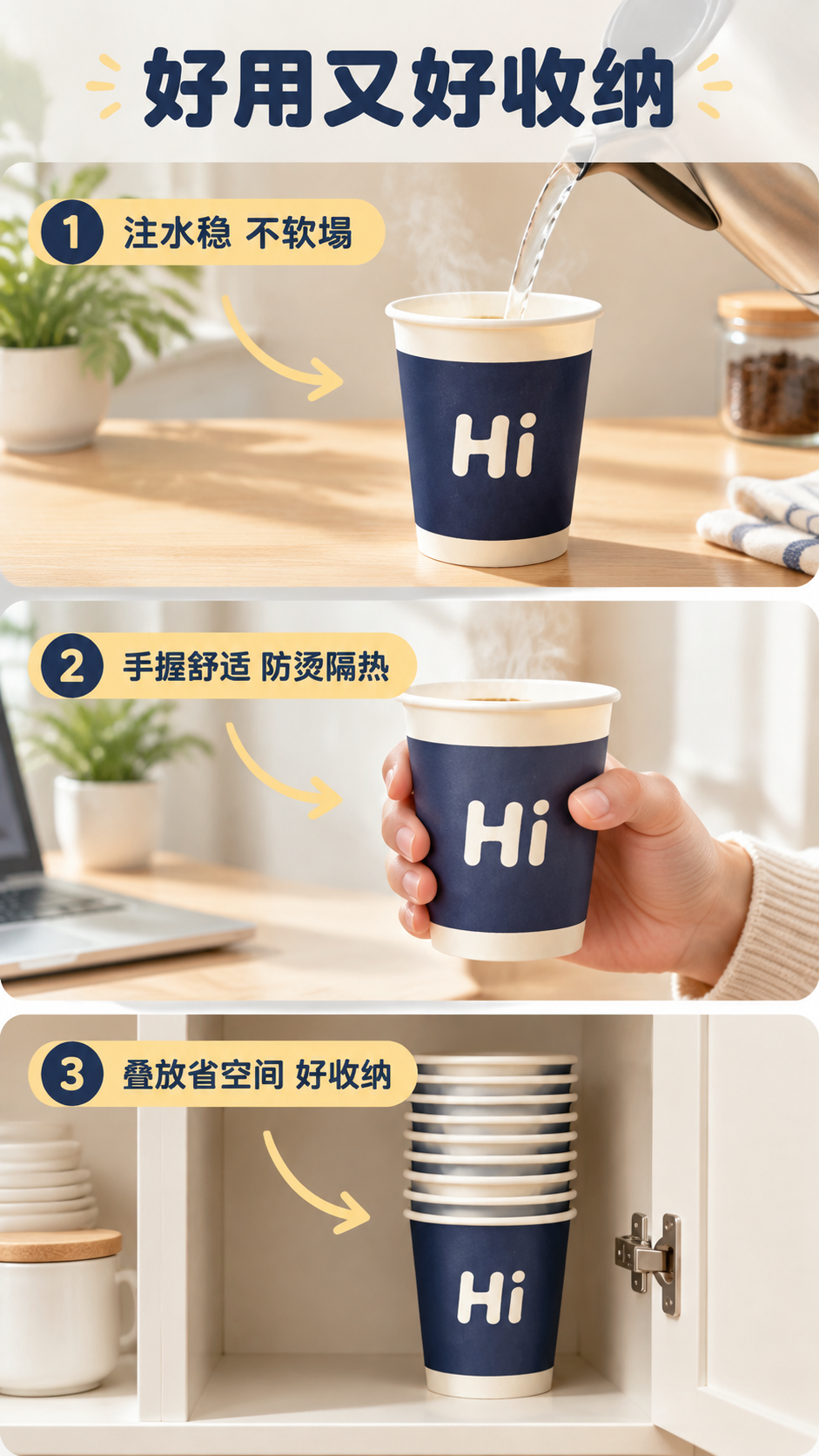 [商品] 使用【图1】藏蓝米白拼色一次性纸杯，保留藏蓝色带、米… - 图片创意预览