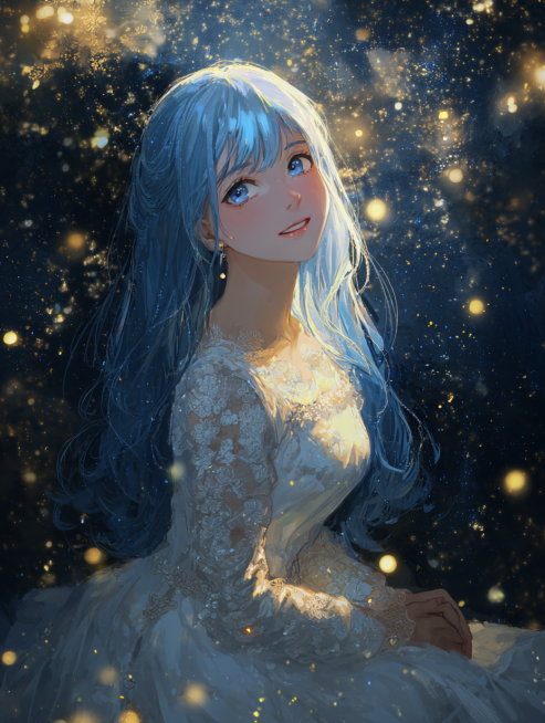 glowing particles, soft glow, ethereal aura, fairy tale aesthetic，a beautiful anime girl with long w预览效果