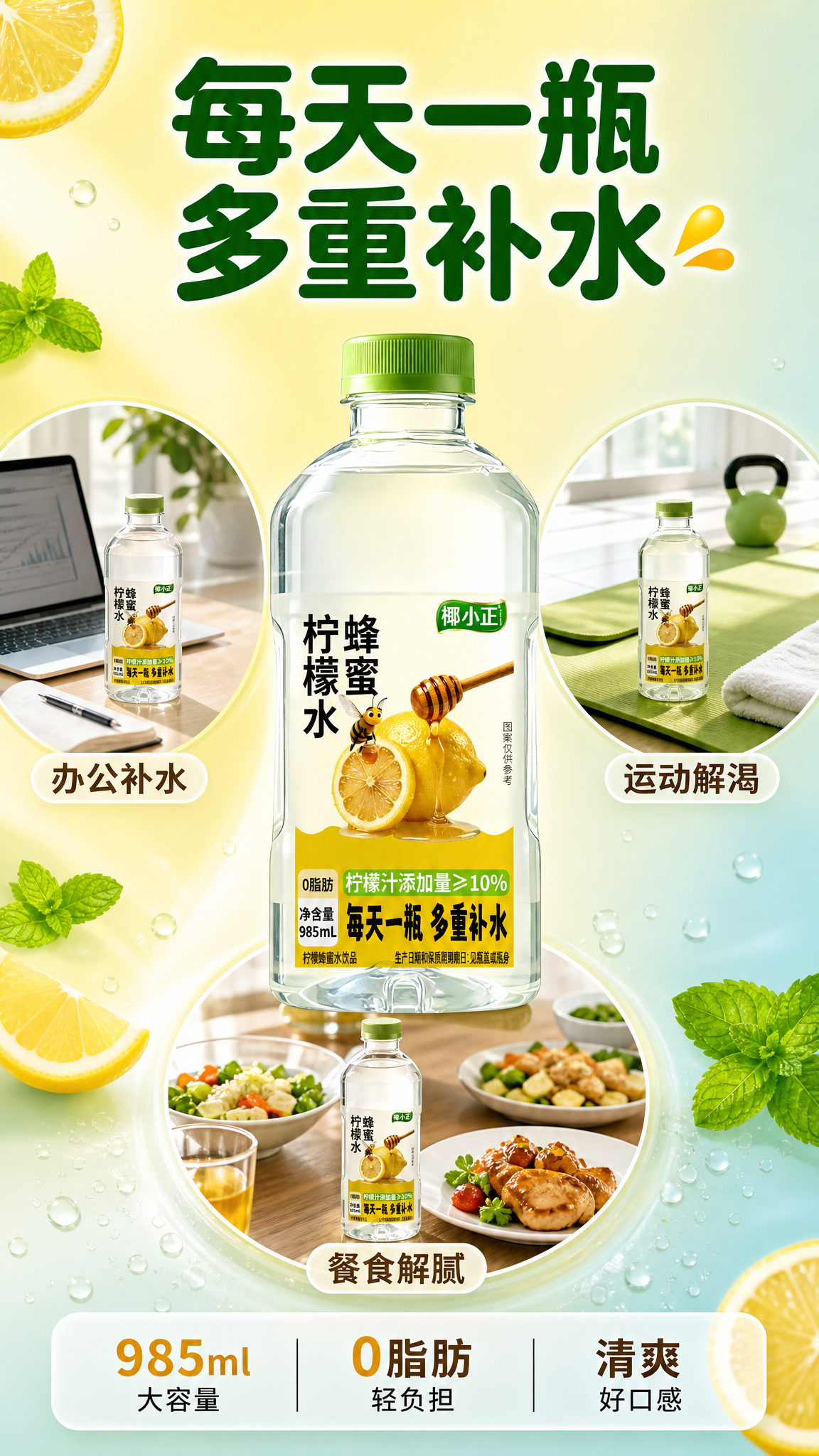 [主图-4] 场景与体验，展示多场景饮用，强化每天一瓶多重补水… - 图片创意预览