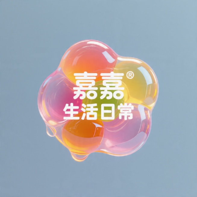 3D果冻风格店铺logo设计，内容包含文字“嘉嘉生活日常”，温馨可爱风格，适合生活类商铺，整体圆润通透预览效果