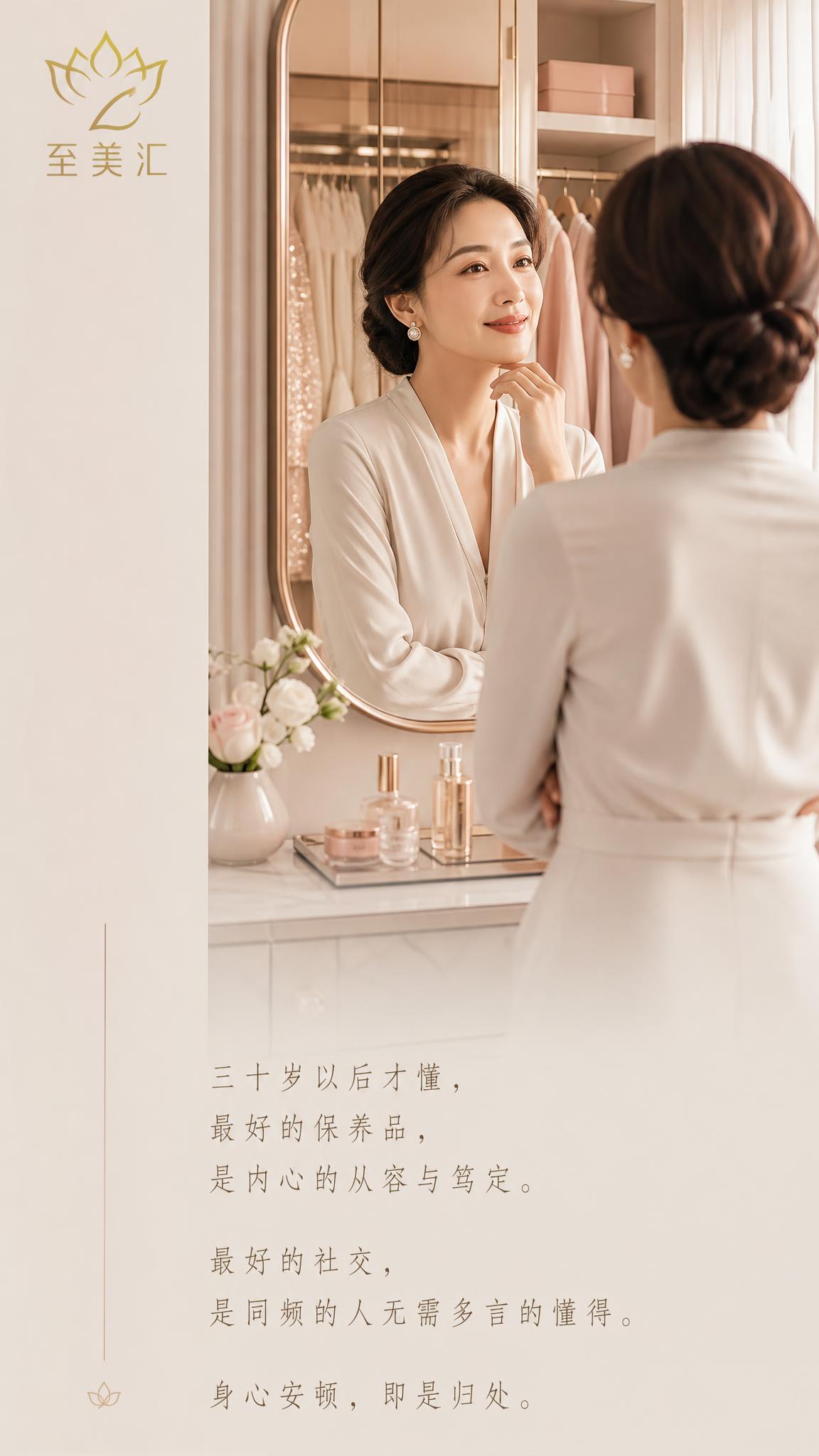 一张竖版9:16的高端女性品牌朋友圈海报，极简轻奢风格。画面主… - 图片创意预览