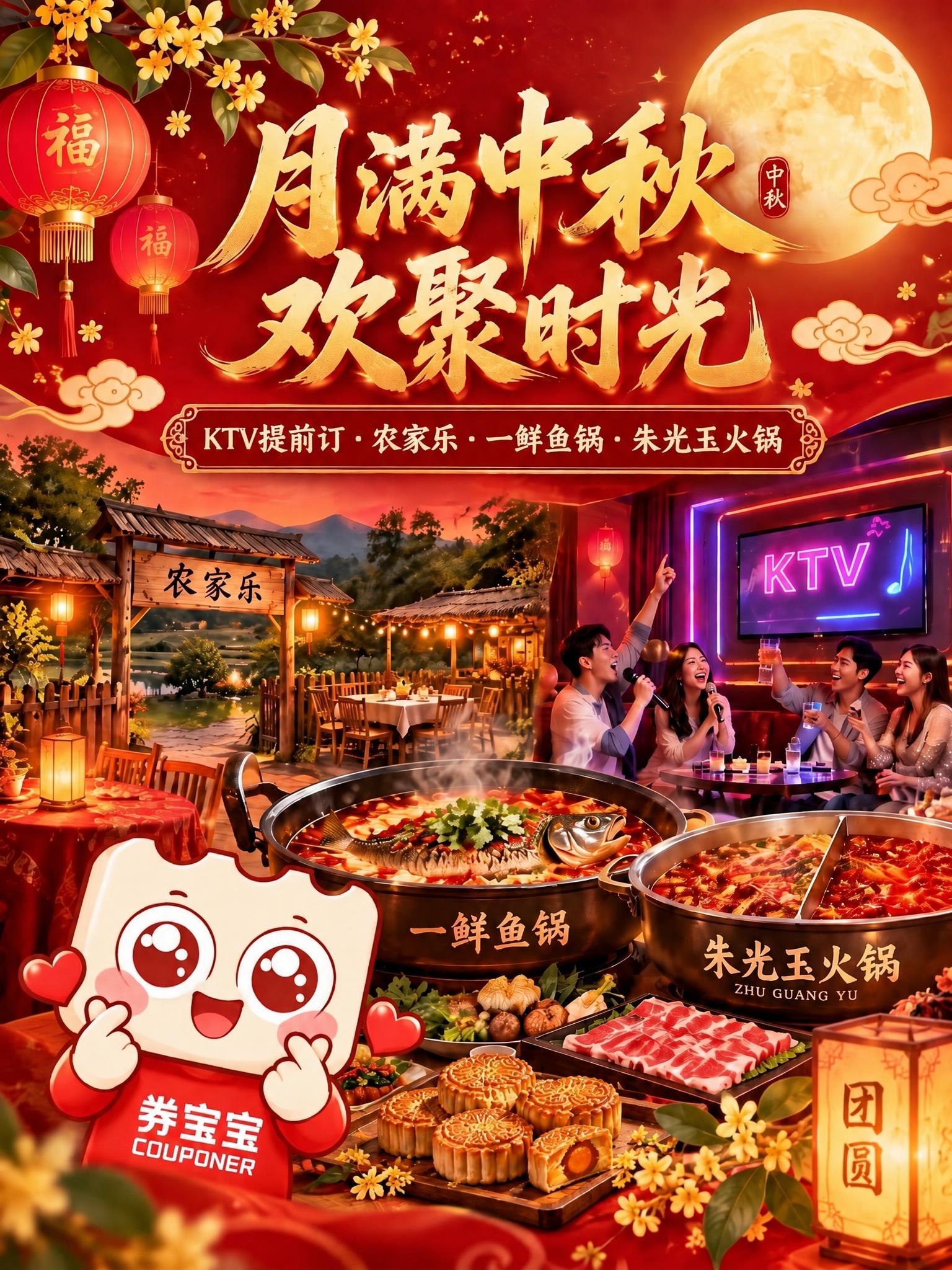 将第一张海报中下方盘子里的月饼替换为第二张图中的月饼样式（木托… - 图片创意预览