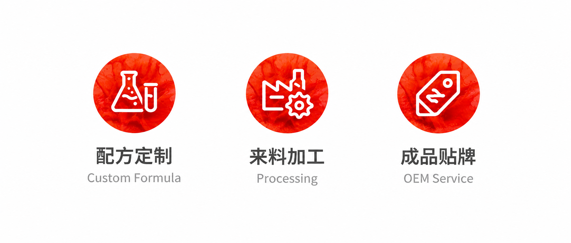 将图中三个红色圆形图标内部的纯红色背景替换为红色液体飞溅的质感… - 图片创意预览
