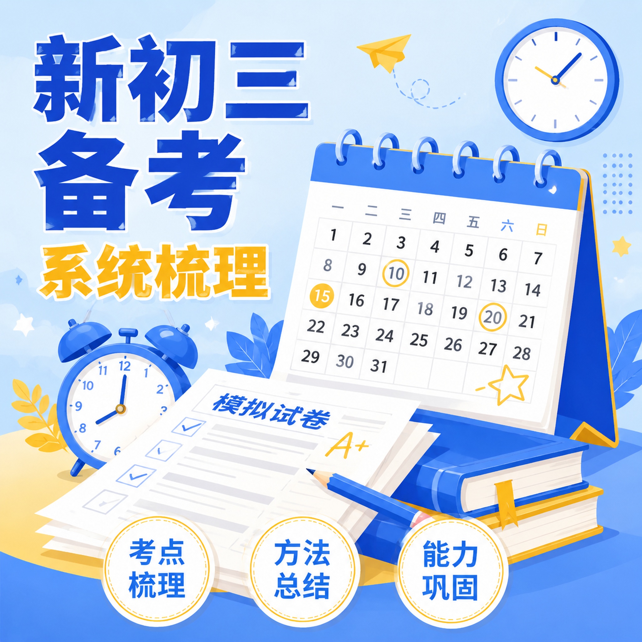 [主图-5] 新初三备考辅导宣传图 [氛围风格] 清新明快扁平… - 图片创意预览