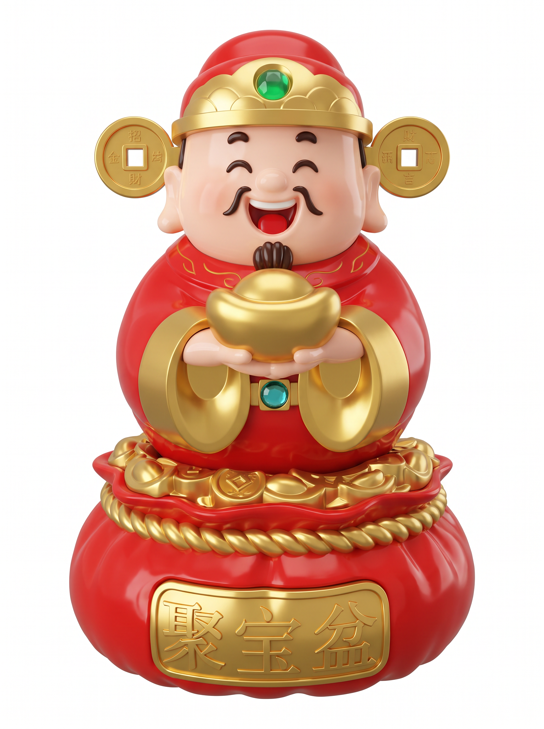 参考图中上财神下聚宝盆的结构形式与比例，创造全新IP外观的潮玩… - 图片创意预览