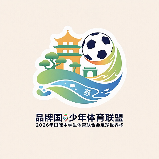 LOGO 设计，2026年国际中学生体育联合会足球世界杯将在苏州举办，为成功举办一届“精彩、圆满、卓越”的青少年足球盛会。构图新颖、简洁大方、色彩明快，富有美感与视觉冲击力。需巧妙融合足球运动、青少年特征、苏州城市符号（如园林、水韵、丝绸等）及国际中体联元素。