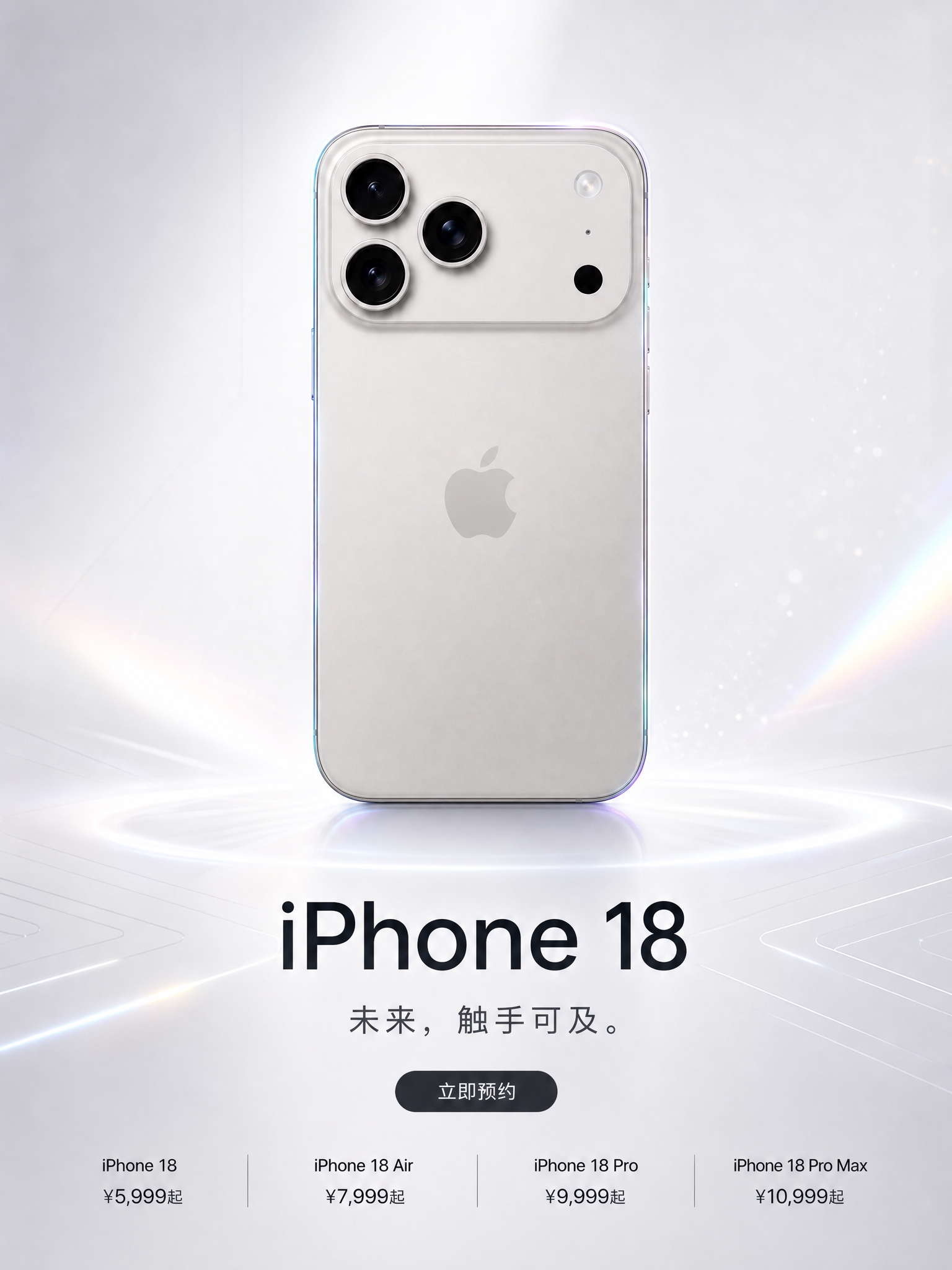 基于上传的iPhone 18商品图，重新设计为一张极简高级科技… - 图片创意预览