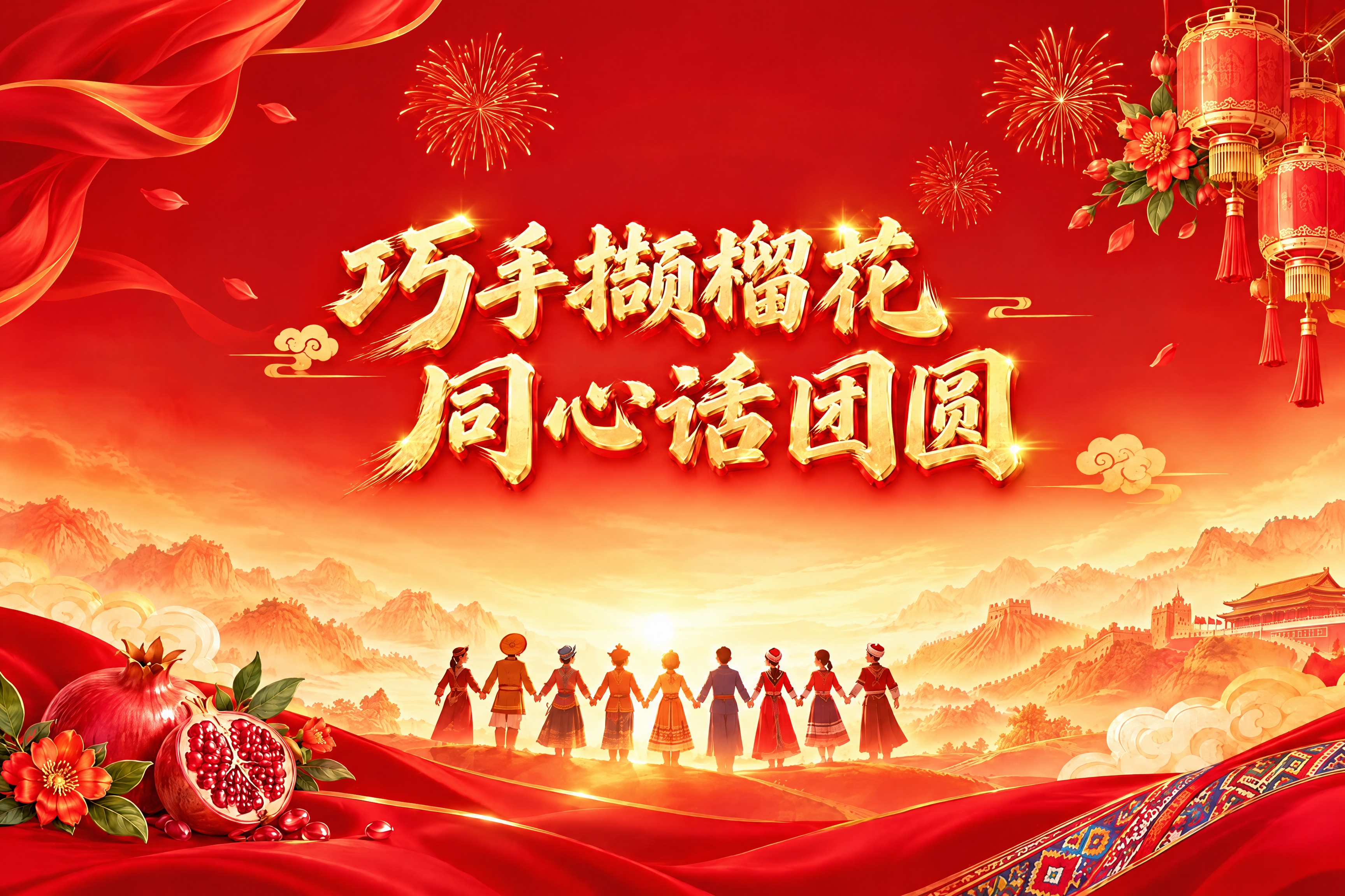 编辑图片：去除画面左上角的元素（民族纹样飘带和石榴枝等），改为… - 图片创意预览
