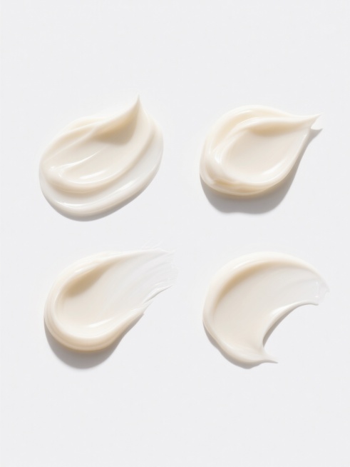 纯白色背景上，四个不同形态的膏体素材呈规整排布，每个膏体都具有细腻柔滑的质感，边缘清晰，带有自然的光影效果，展现出简约现代的整体造型，无任何文字、logo和水印。预览效果
