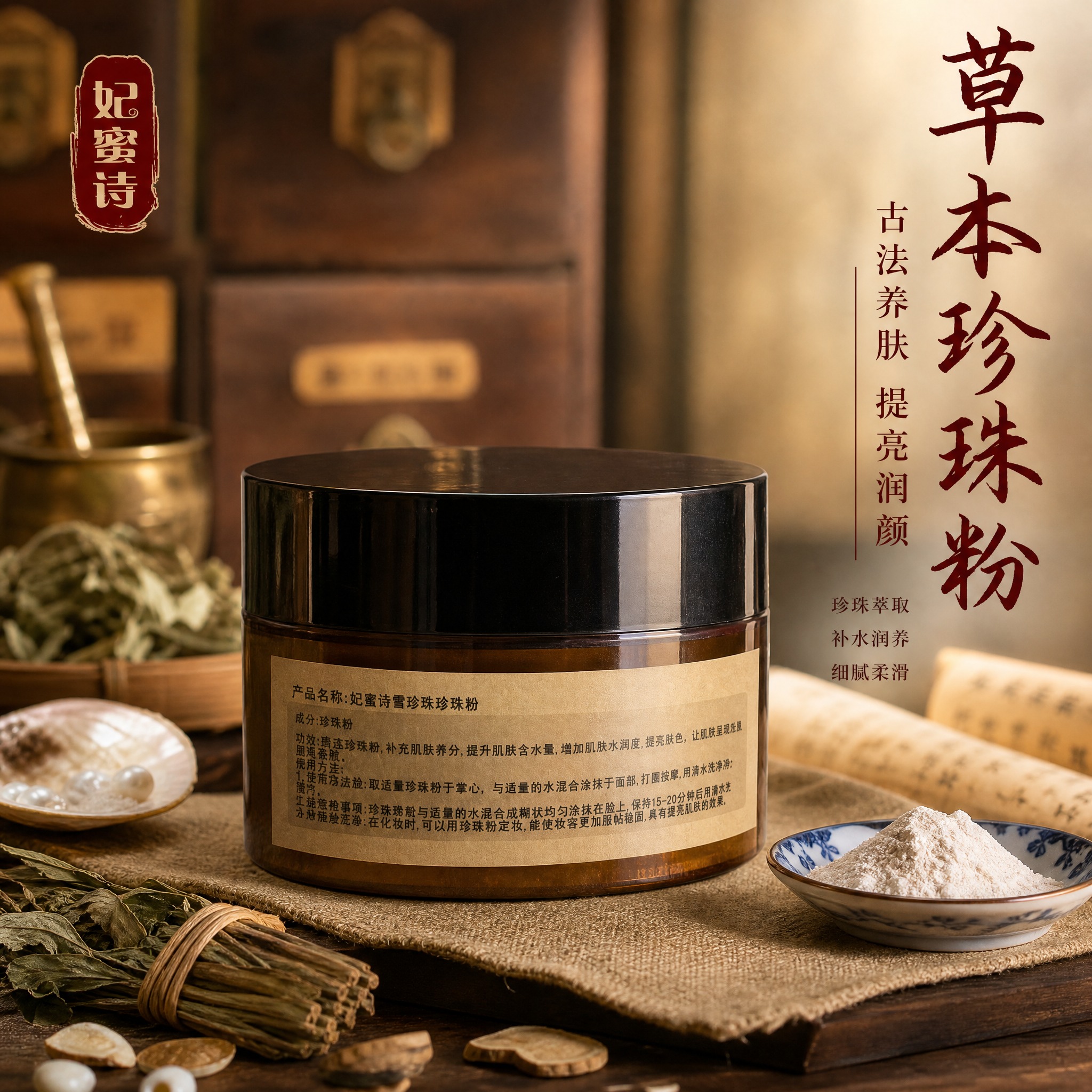 [主图-1] 首图品牌调性，突出妃蜜诗雪珍珠珍珠粉的草本中药护… - 图片创意预览