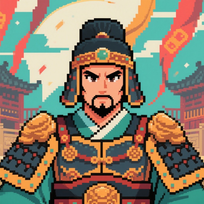 像素风格的唐朝兵部官员头像，复古像素风，硬朗武将气质，健壮男性，唐朝武官服饰预览效果