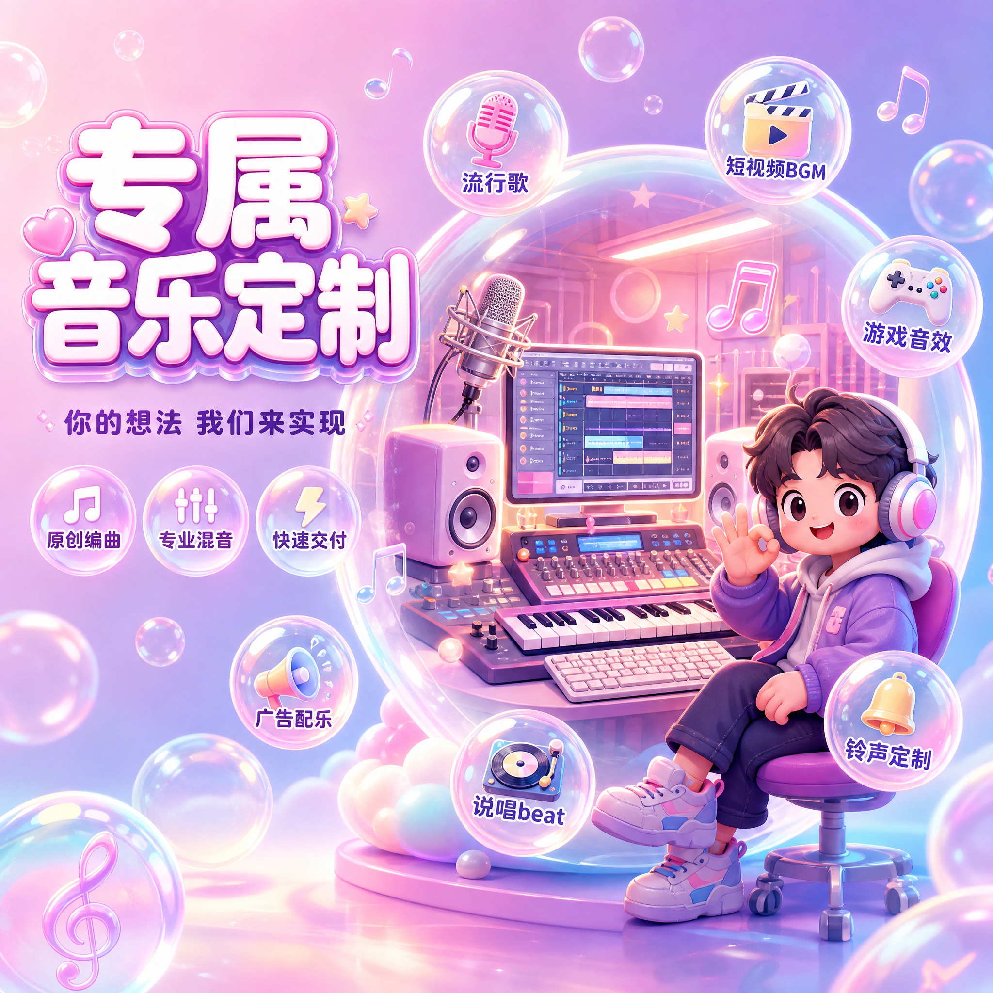 [主图-1] 服务主题与场景 吸睛首图。音乐定制制作服务主图，… - 图片创意预览