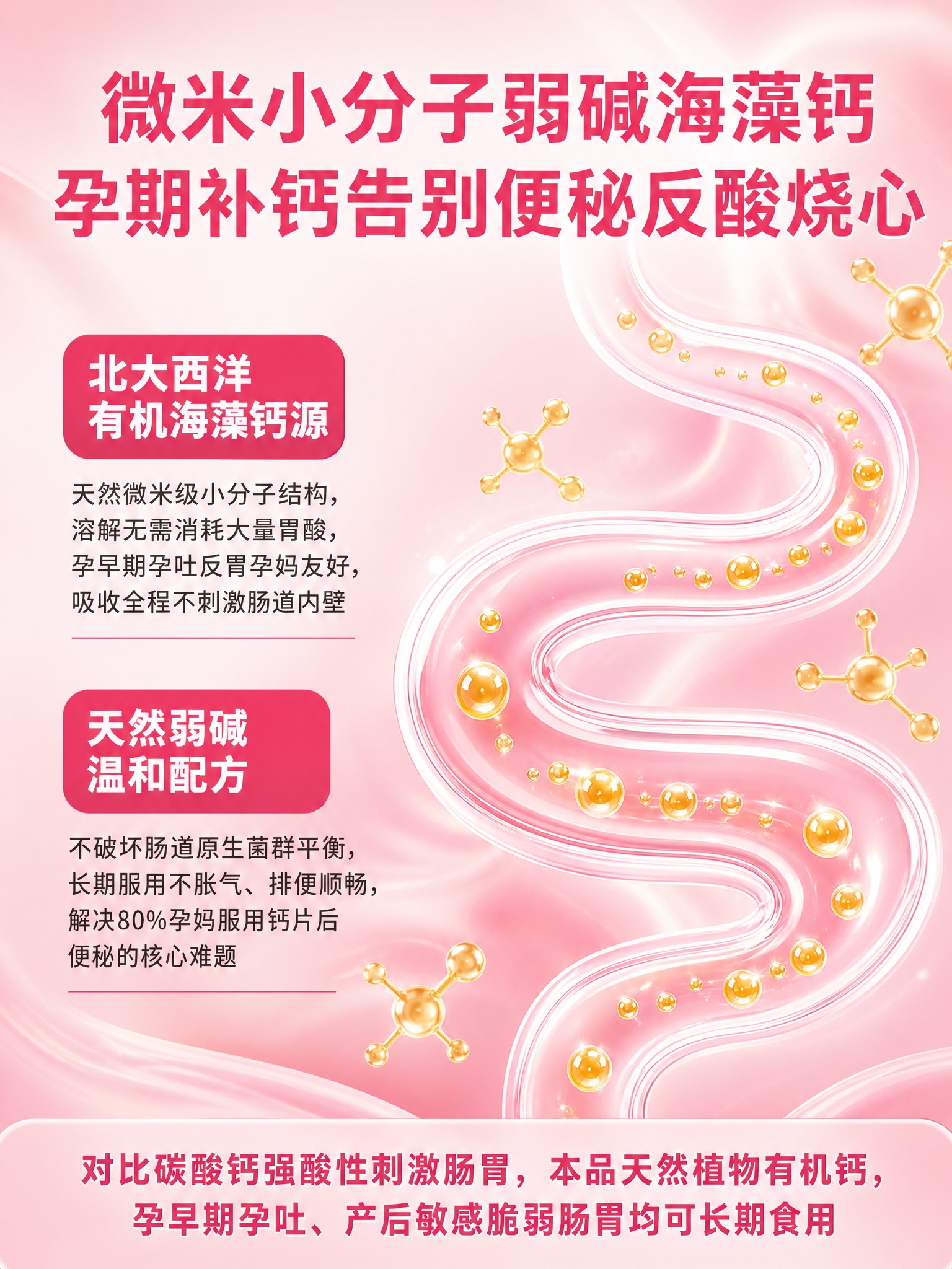参考图一的肠道示意图排版结构，生成一张温和护肠胃海藻钙海报，比… - 图片创意预览