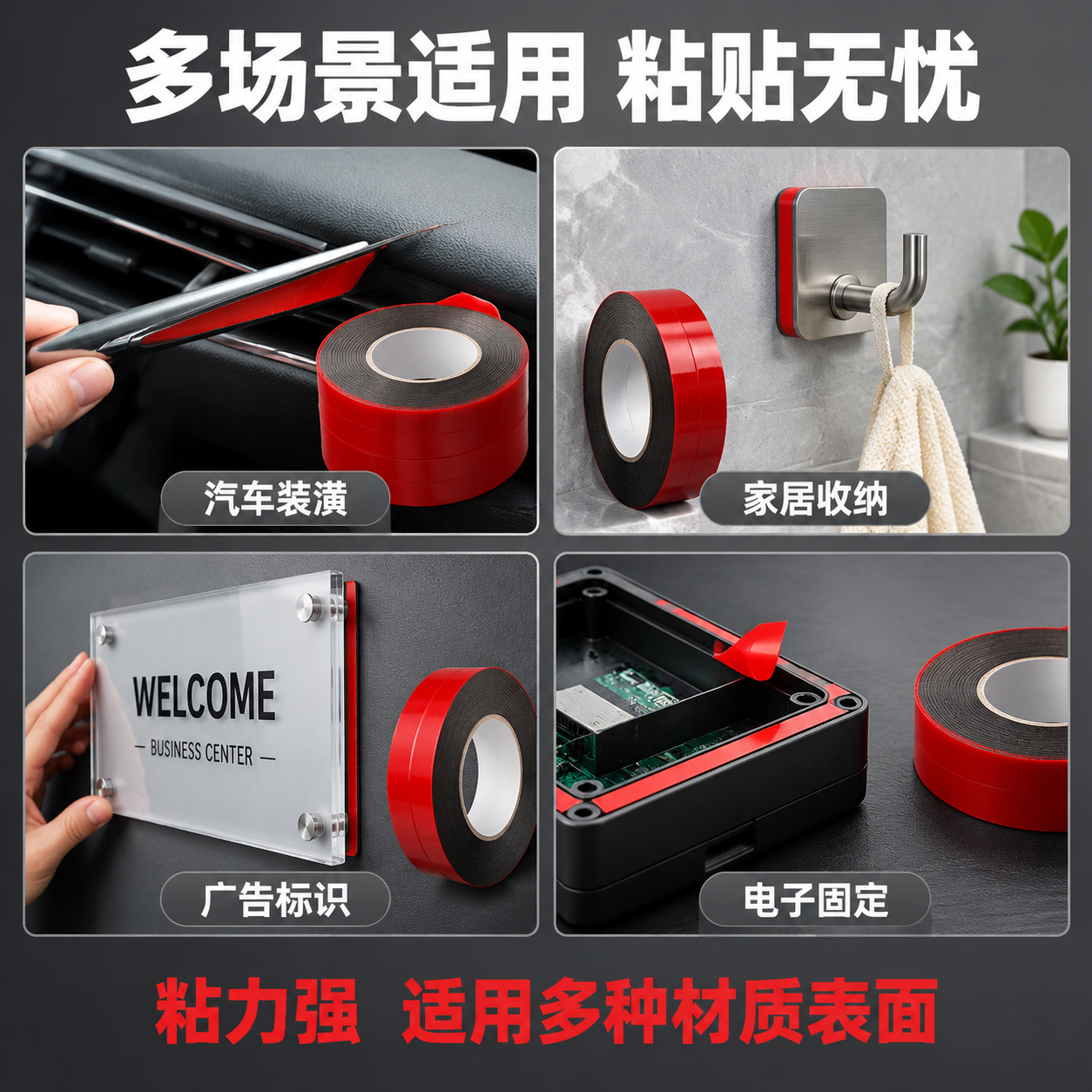 [主图-4] 多场景应用展示图，展示胶带在不同场景下的使用效果… - 图片创意预览