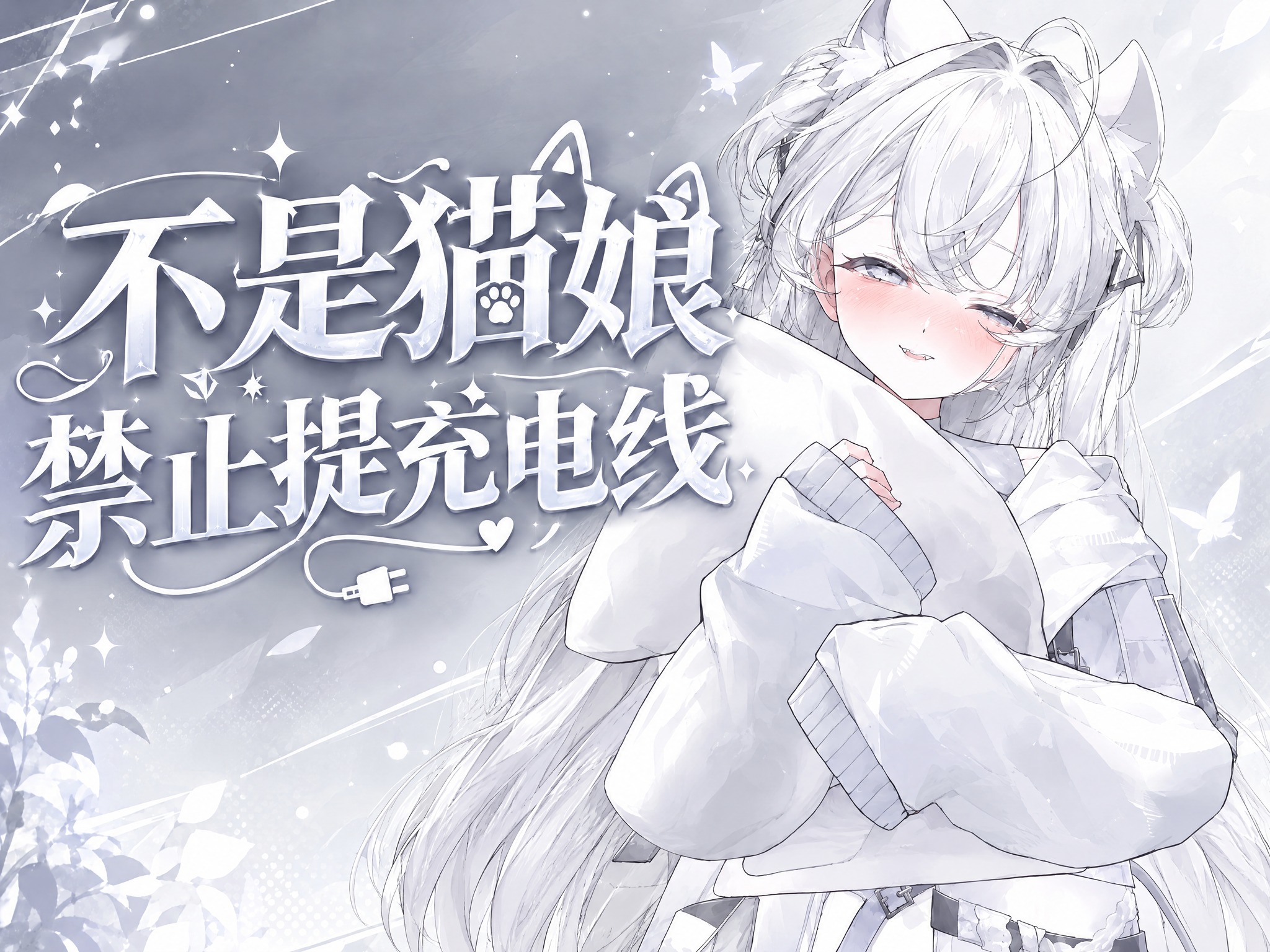 将第一张图中的白发猫耳少女放大为半身构图（画面从头顶到腰部附近… - 图片创意预览
