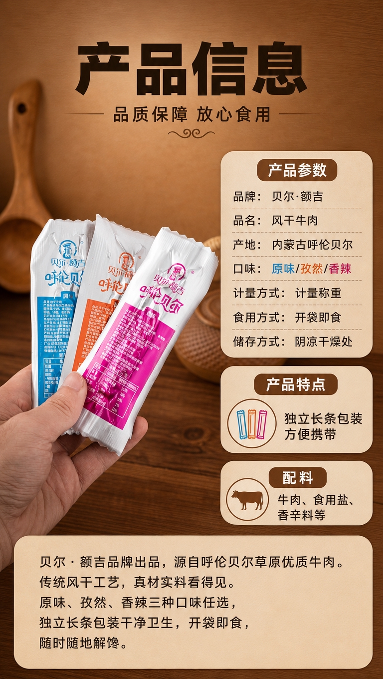 [商品] 使用【图8】贝尔·额吉呼伦贝尔风干牛肉干手持三口味，… - 图片创意预览
