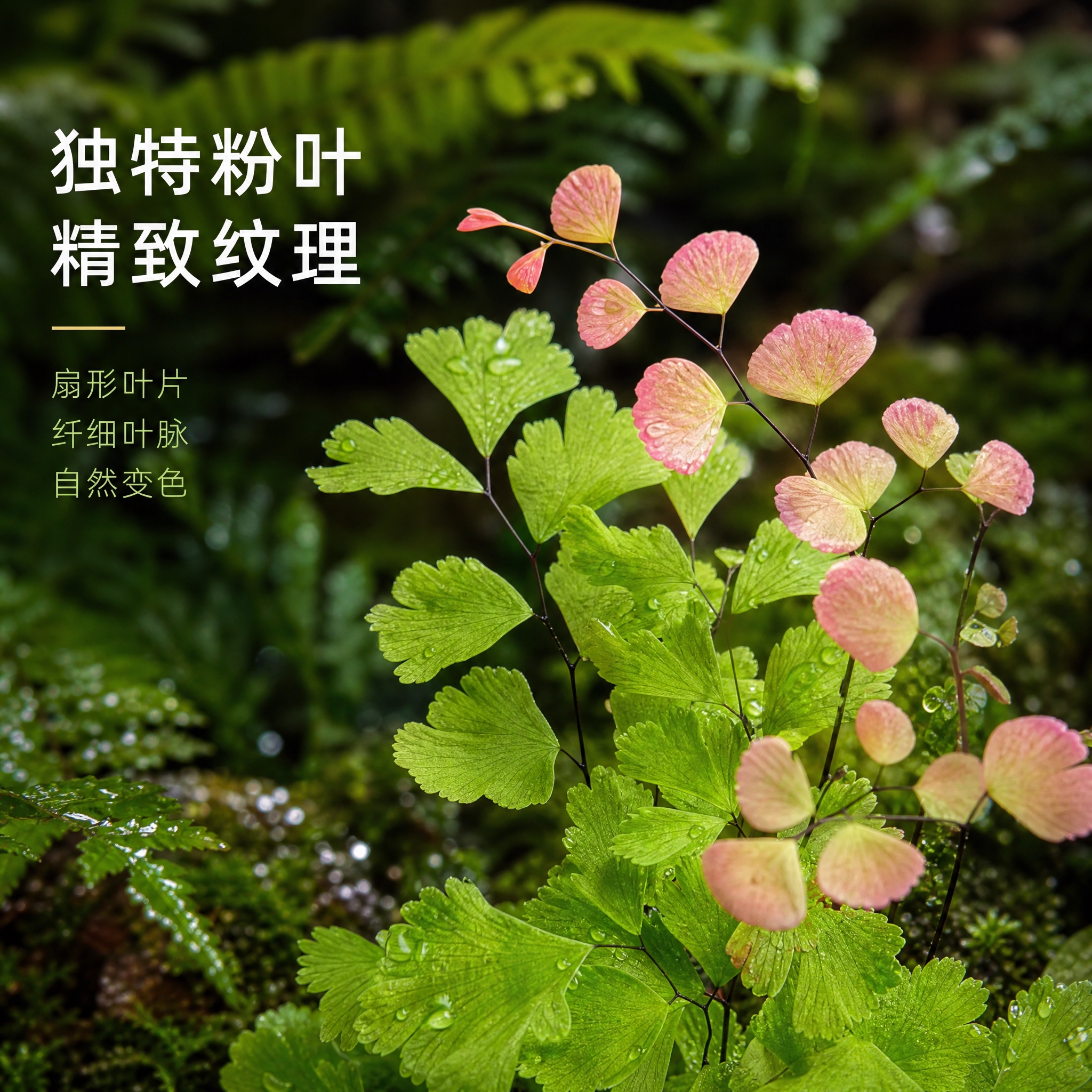 [主图-2] 叶片细节特写图，展示柔情铁线蕨独特的扇形叶片与粉… - 图片创意预览