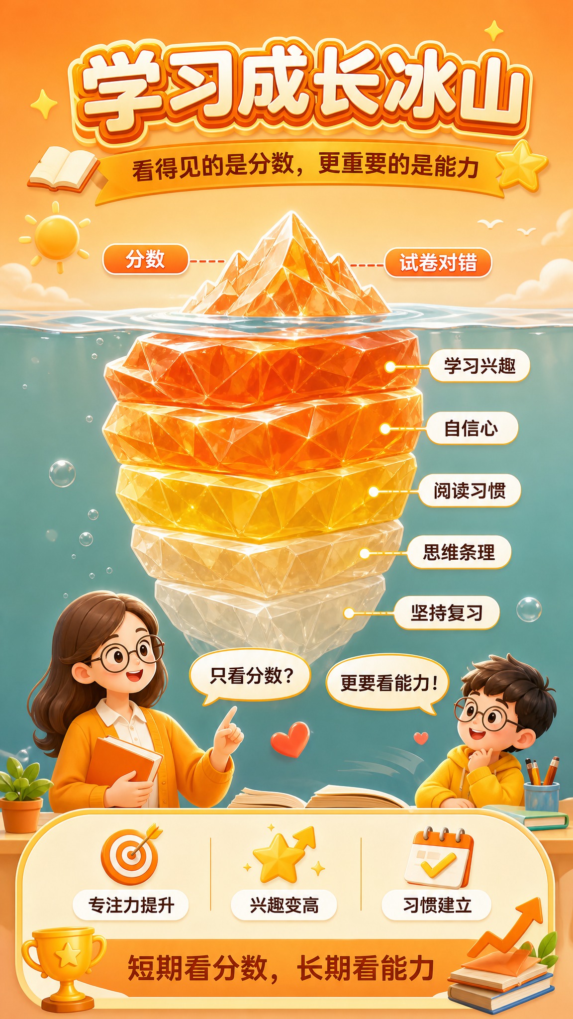 成长教育冰山信息图，竖版9:16，文案内容与参考图一致，画面设… - 图片创意预览