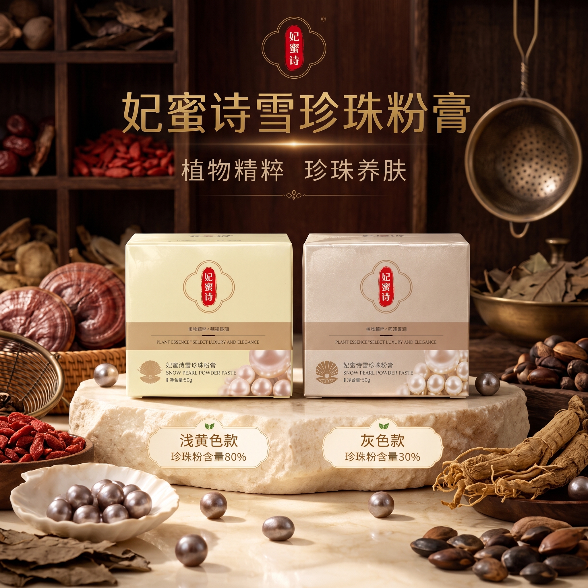 把图片改成1：1格式。背景改成中药材的偏暗的风格 - 图片创意预览