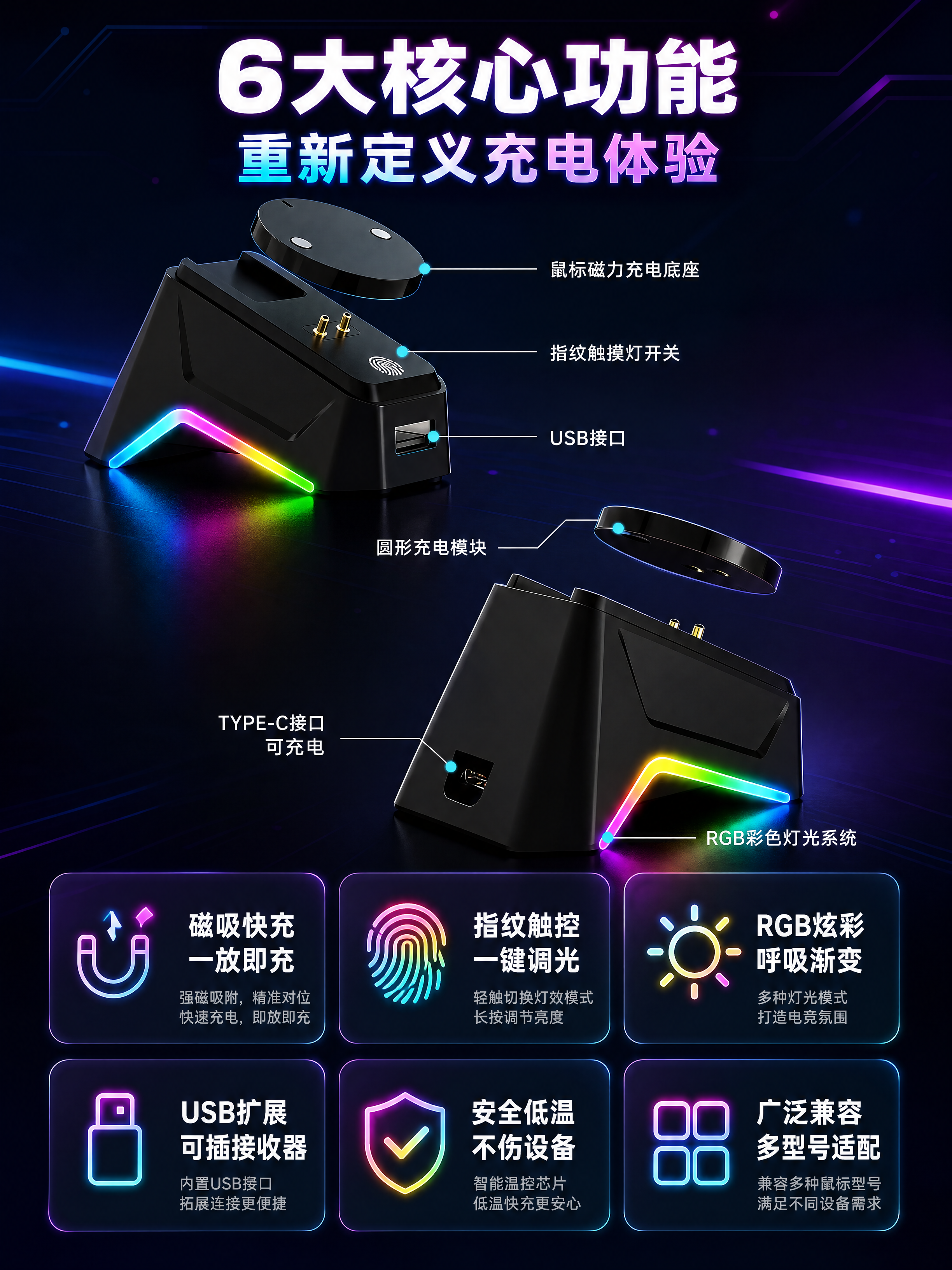 [商品] 使用【图1】黑色磁吸鼠标充电底座结构标注图；保留底座… - 图片创意预览
