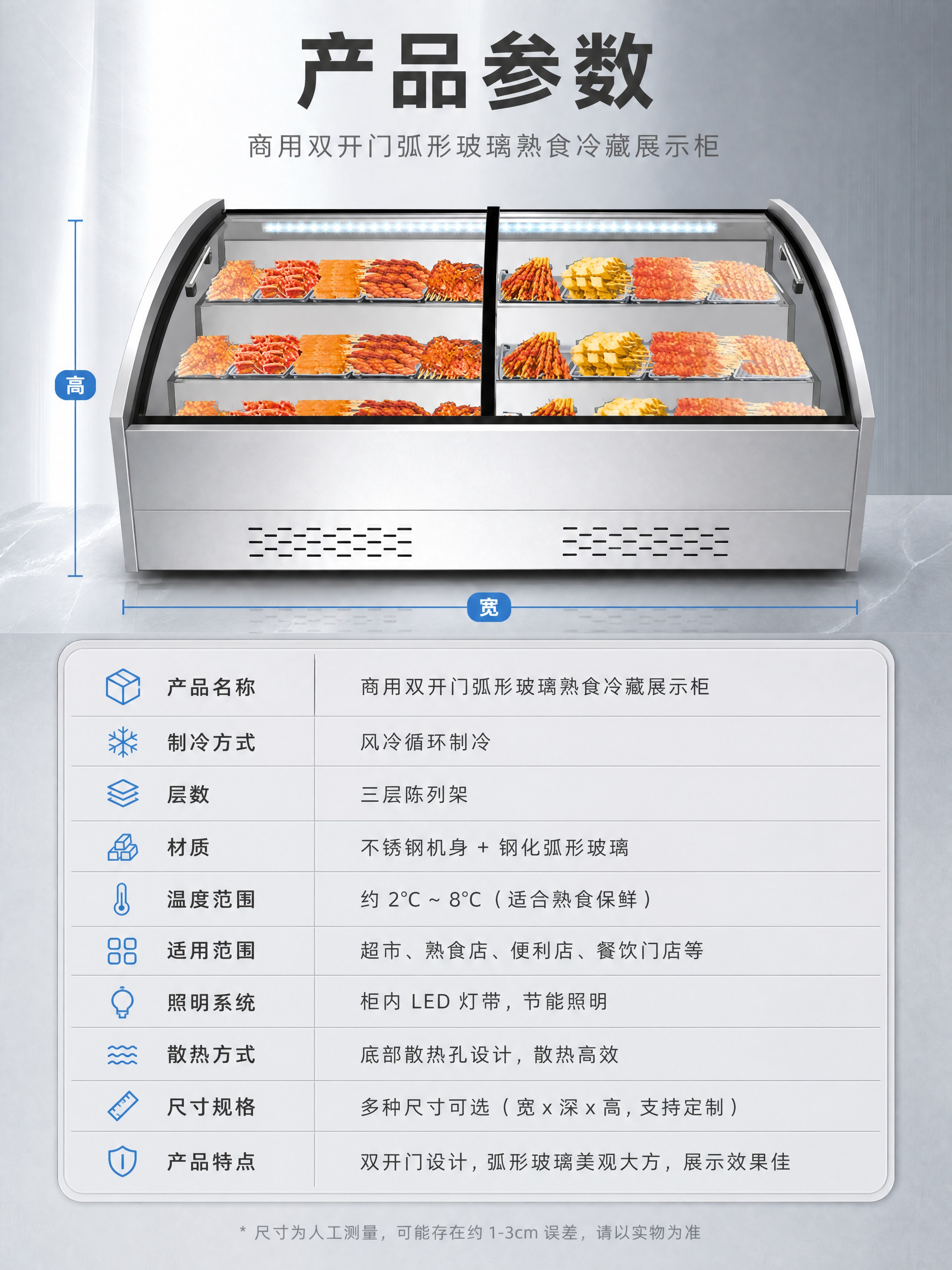 [商品] 使用【图1】商用双开门弧形玻璃熟食冷藏展示柜；保留双… - 图片创意预览