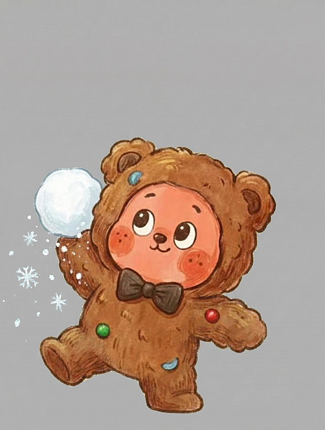 将图片的人物改成在扔雪球，背景10%灰色