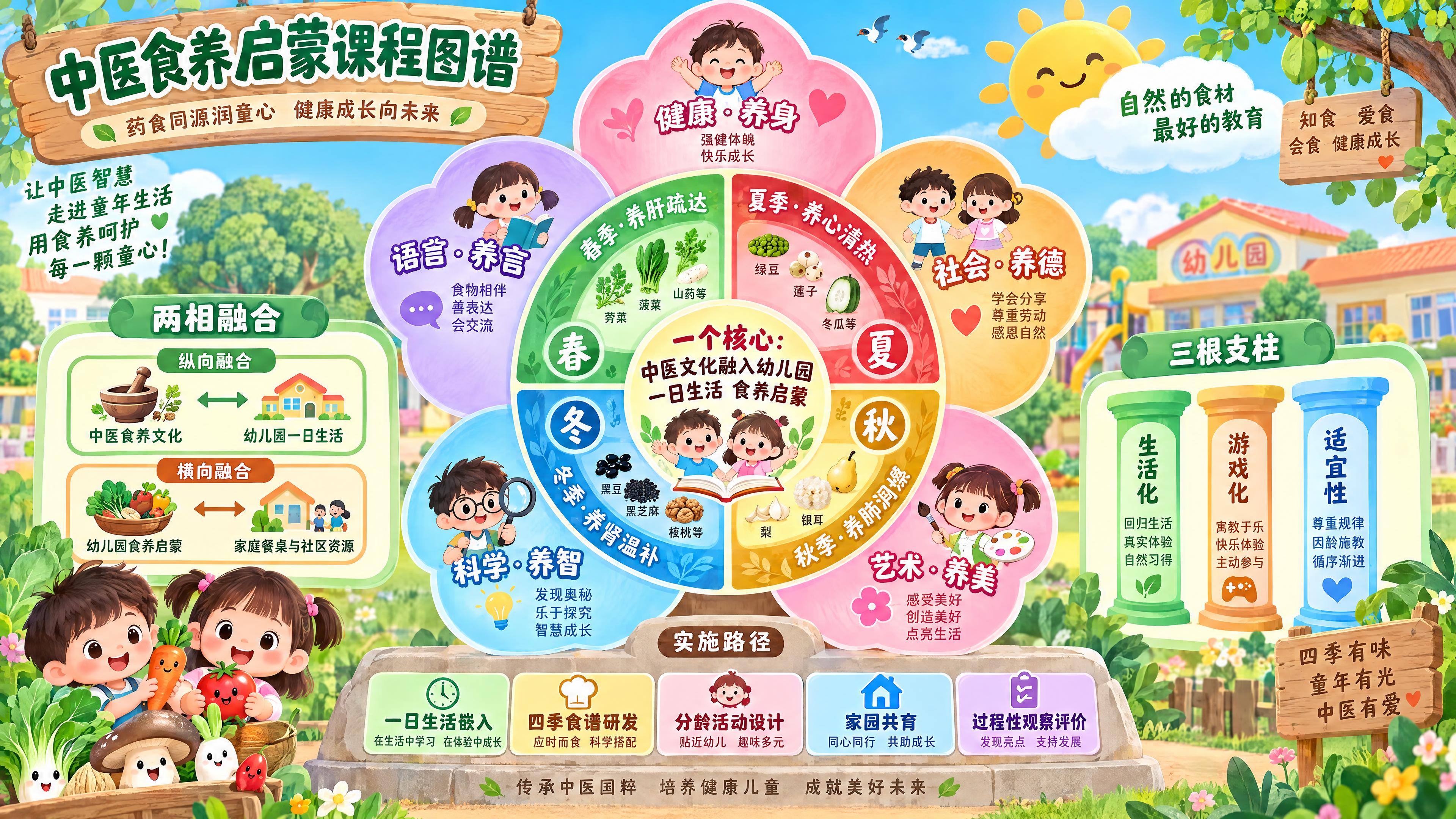 幼儿园中医食养启蒙课程图谱展板，4K高清，颜色鲜艳活泼，适合幼… - 图片创意预览