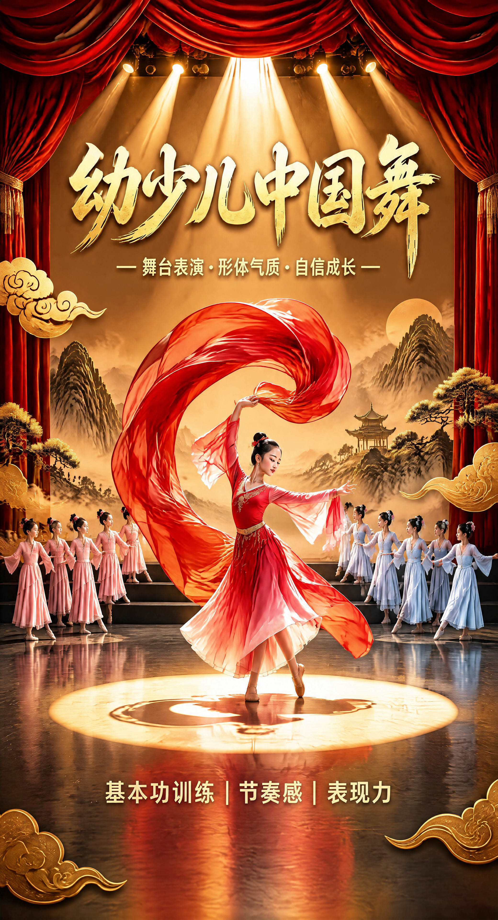 参考左图风格，生成一张168:310竖版超长幅国潮舞台海报，3… - 图片创意预览