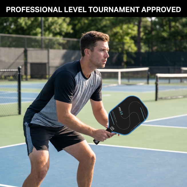 [Main Image 4] Pickleball Paddle outdoor court use scenario display. A male player holds this pickle预览效果