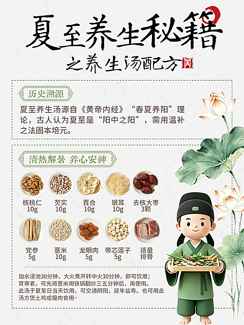 3D清新感夏至节气养生科普中式感小红书配图