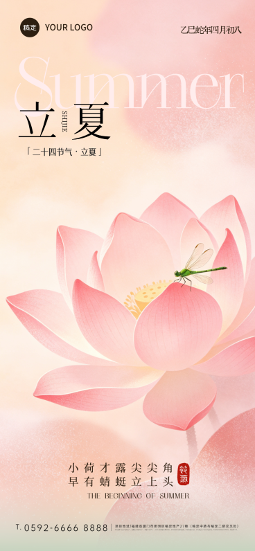 立夏国风荷花水珠近景背景全屏手机海报预览效果