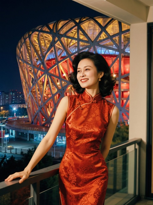 背景改为北京鸟巢体育中心，其他元素不变预览效果