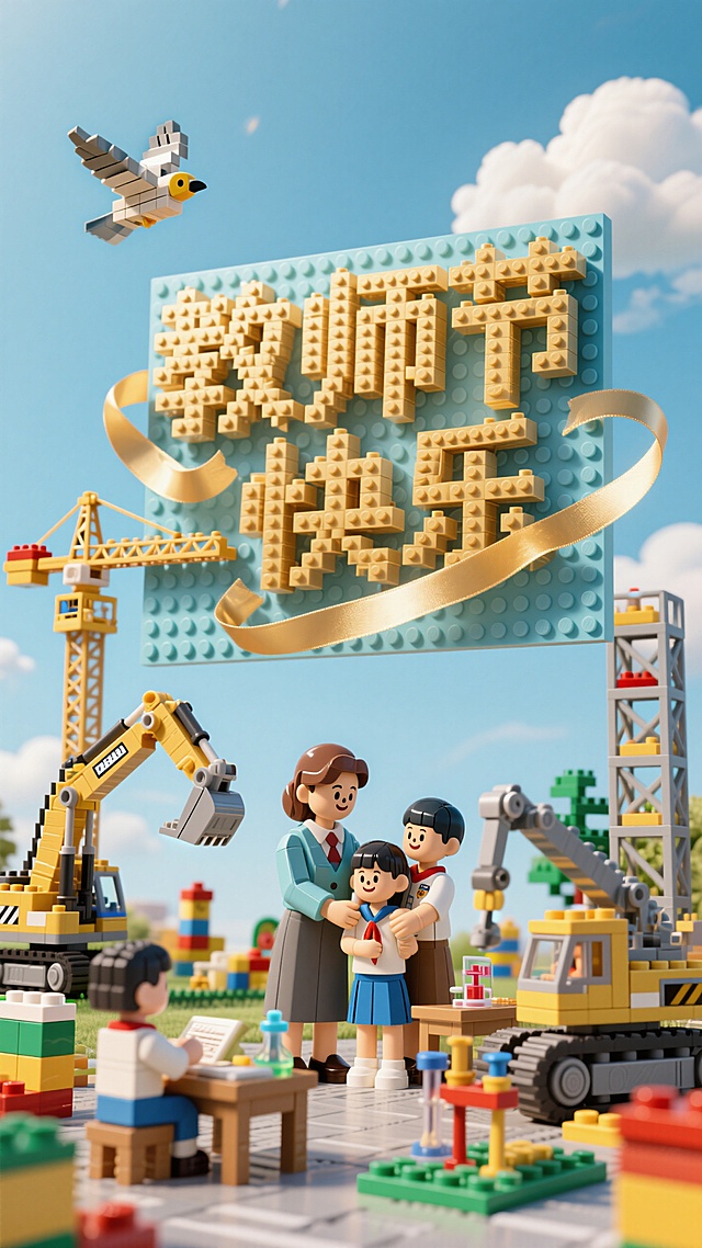 乐高主题 教师节快乐海报