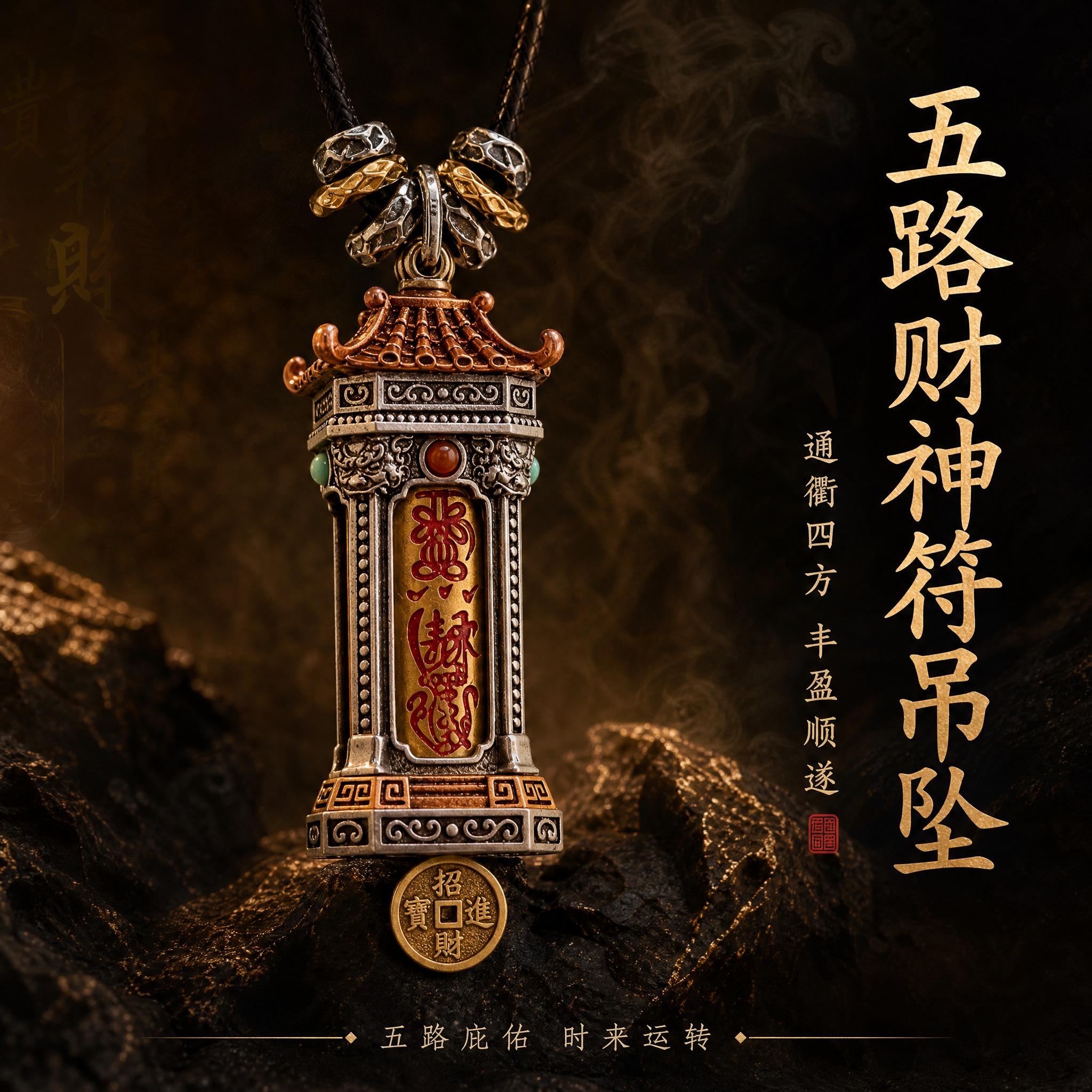 淘宝天猫电商主图，1:1正方形，深色中式场景背景，暗调古风，岩… - 图片创意预览